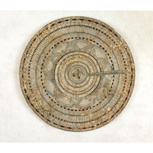 Old map image download for CALENDAR. Circular luni-solar volvelle calendar of vellum.