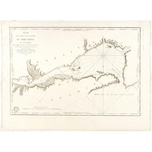 Old map image download for Plan du Bassin et de la Riviere du Port Royal ou Annapolis, dans l'Acadie sur la Cote Orientale de la Baie Francois . . .