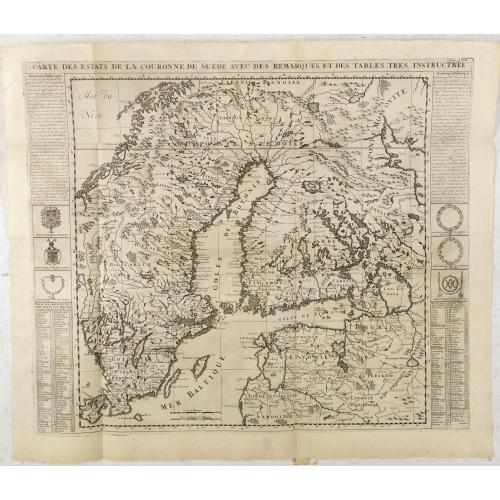 Carte des Estats de la Couronne de Suède avec des Remarques et des Tables Tres Instructives.