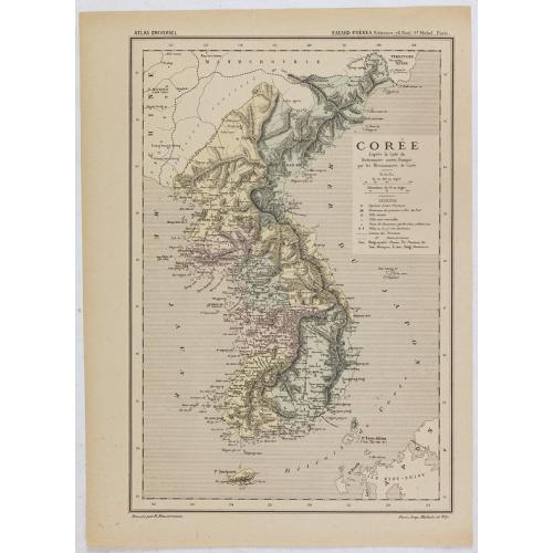 Carte de la Corée d'après la Carte du Dictionnaire coréen-français par les Missionnaires de Corée. . .
