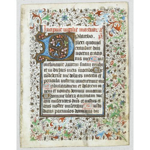 Old map image download for Leaf from a French book of hours, on vellum.