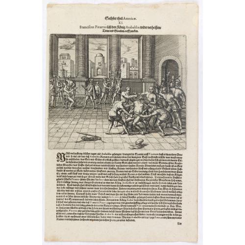 Old map image download for Franciscus Pizarrus lässt den König Atabaliba wider verheissene trew und glauben auff . . .
