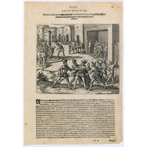 Old map image download for Didacus Almagrus wird von dem Ferdinando Pizarro in gefängnuss geworffen darinnen strangul. . .