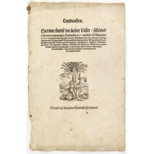 [Title page to 'Landtaflen. Hierinn findst du lieber Läser schöner recht und wolgemachter Landtaflen XII...']