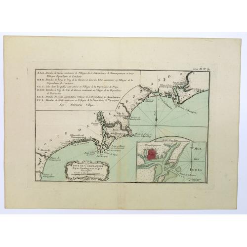 Old map image download for Coste de Coromandel depuis Gondagamas jusqu'a Narzapour.