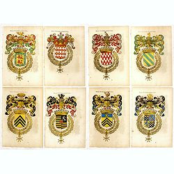 Eight woodcut printed coats of arms.