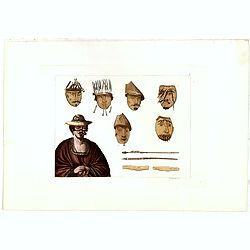 [Person, 6 masks and spears]