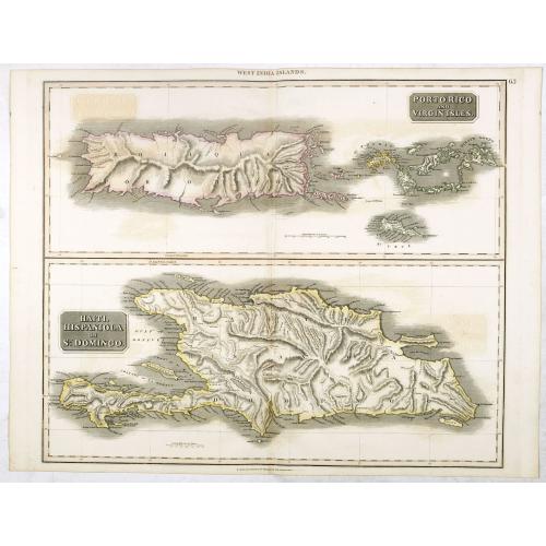 Old map image download for Porto Rico and Virgin Isles / Haiti, Hispaniola...