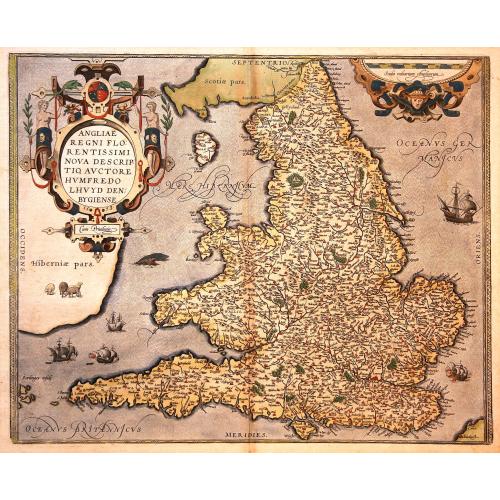 Old map image download for Angliae Regni flo: rentissimi nova descriptio, auctore Humfredo Lhuyd Cum Privilego.