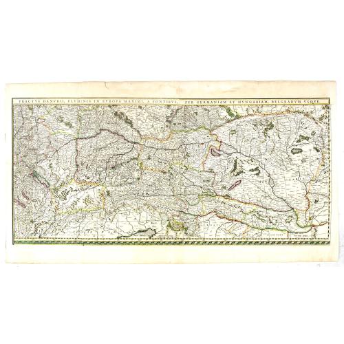 Old map image download for Tractus Danubii, Fluminis in Europa Maximi, A Fontibus, Per Germaniam. . .