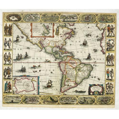 Old map image download for America noviter delineata. Auct: Judoco Hondio.