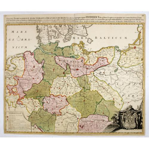 Old map image download for Regni Borussiae et Electoratus Brandenburgici, Ceterarum que, Quae Fridirici Reg. Bor. sceptro reguntur nec non finitimarum Prov. Delineatio. . .