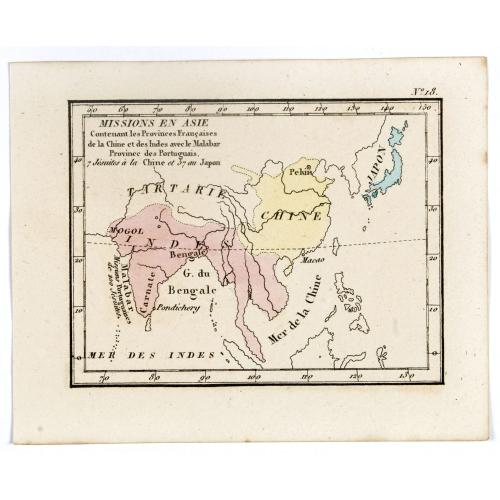 Old map image download for Missions en Asie Contenant les Provinces Françaises de la Chine et des Indes avec le Malabar Province des Portuguais. 7 Jésuits a la Chine et 57 au Japon.
