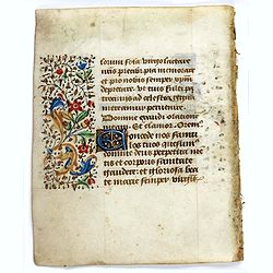 Leaf on vellum from a manuscript Book of Hours.