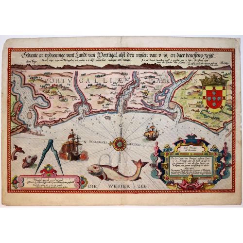 Old map image download for Die Zee Caerte van Portugal, tusschen Camino en Montego, alsoe dat Landt all daer in sijn Ghedaente is, met alle sijne haeven enn ondiepten ...