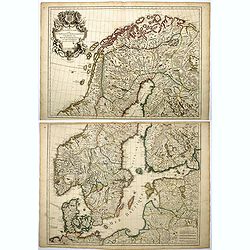 [2 maps] Carte des Couronnes du Nord Dédiée au .... CHARLES XII, ROY