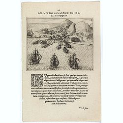 Delineatio Annabonae ab Holandis Expugnatae. (The Dutch attack on the Portuguese at Ambon Island)
