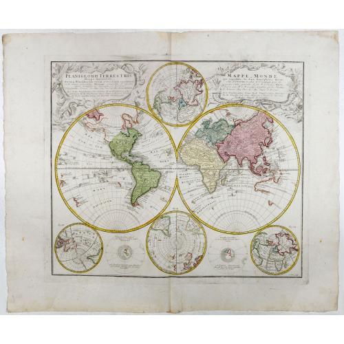 Old map image download for Planiglobii Terrestris Mappa Universalis.. - Mappe-Monde qui represente les deux Hemispheres. . .