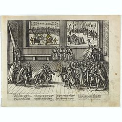 Le Roy de Navarra venant à Paris recheut le coup de cousteau au visaige par ung Pierre Chastel, lequel par quatre chevaulx fut tiré en pièces, faict le 27 de Decemb[re] l'an 1594.