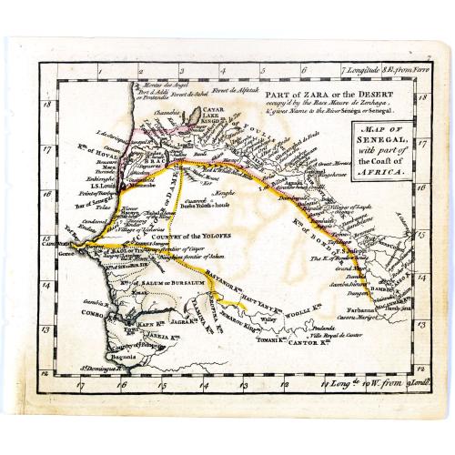 Old map image download for Map of Senegal with part of the coast of Africa.