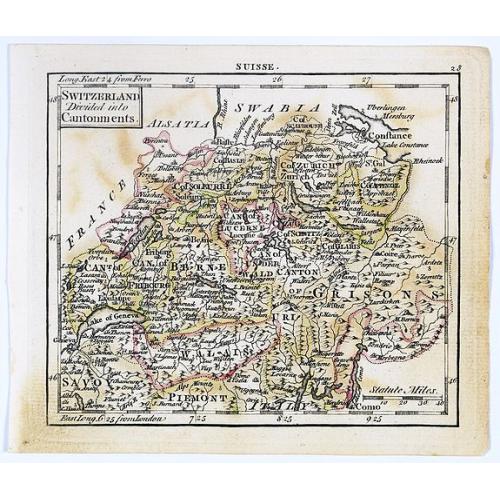 Old map image download for Switzerland divided into Cantonments.