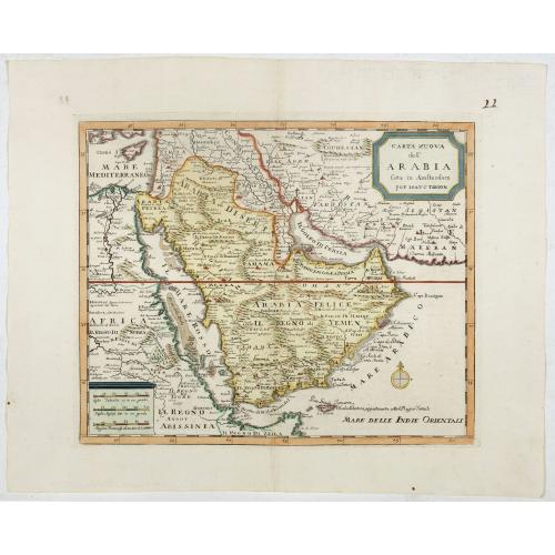 Old map image download for Carta nuova dell' Arabia fatta in Amsterdam per Isauc Tirion.