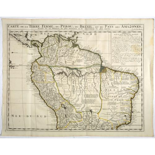 Old map image download for Carte de la Terre Ferme, du Perou, du Bresil, et du Pays des Amazones. . .