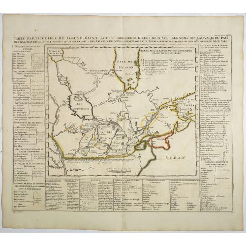 Old map image download for Carte particuliere du fleuve Saint Louis dressee sur les lieux avec les noms des sauvages du pais . . .