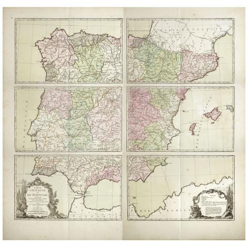 Old map image download for Carte d'Espagne et de Portugal, comprenant les routes des postes et autres de ces deux roiaumes.? . .
