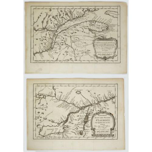 Old map image download for Karte von dem laufe des Flusses St. Laurenz von seiner Mündung an bis über Quebec. . .1757. [together with] Fernerer Lauf des Flusses St. Laurentz. . .