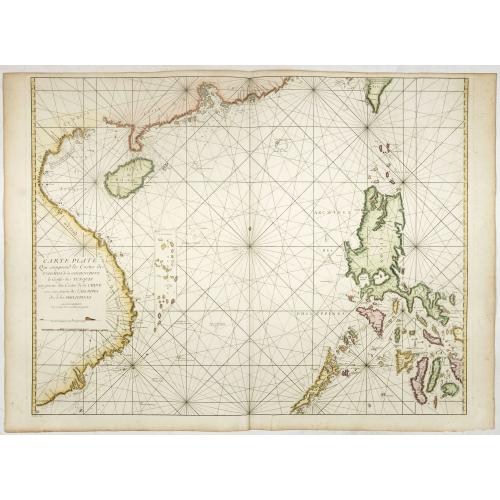 Old map image download for Carte plate qui comprend les costes de Tsiompa de la Cochinchine -- ... des cotes des Indes orientales et de la China, enrichi de cartes hydrographiques ..