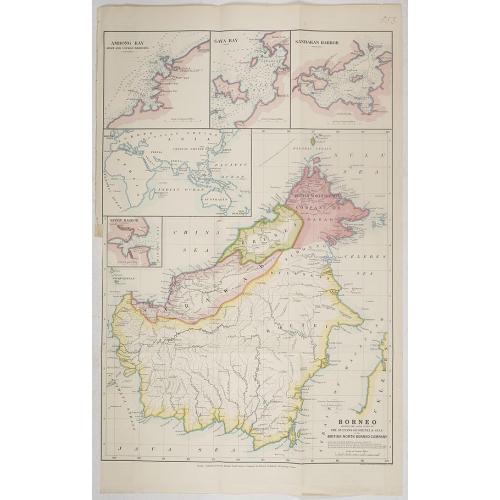 Old map image download for Borneo, shewing the lands ceded by the sultans of Brunei & Sulu to the British North Borneo Company.