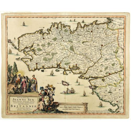 Old map image download for Nobm° Prudm°qs Vìro Joanni Six ... hanc novissimam Britanniae, olim Armoricae, tabulam summa veneratione d.d.d. Petrus Persoy.