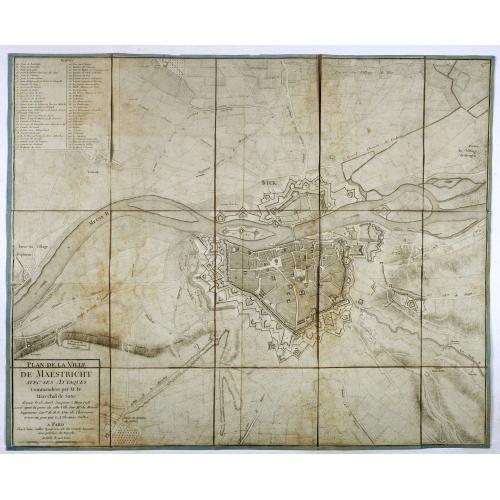 Old map image download for Plan de la ville de Maestricht avec ses attaques commandées par M. le maréchal de Saxe, depuis le 15 avril jusqu'au 3 may 1748 . . .