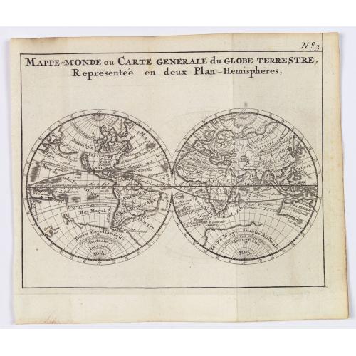 Old map image download for Mappe-Monde ou Carte Generale du Globe Terrestre, Representee en deux Plan-Hemispheres.