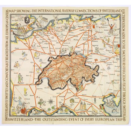 Old map image download for Switzerland The very Heart of Europe / and her International Railway Connections.