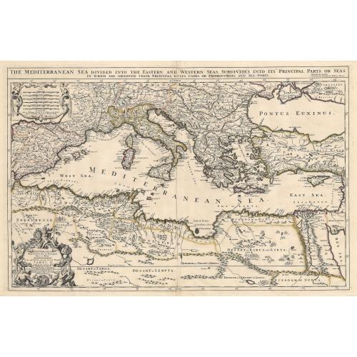 Old map image download for Mediterranean Sea divided into its Principall Parts of Seas