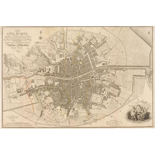 Old map image download for Plan of the City of Dublin Surveyed for Use of the Division of Justices, to Which have been Added Plans of the Canal Harbor and its Junction with the Grand Canal...