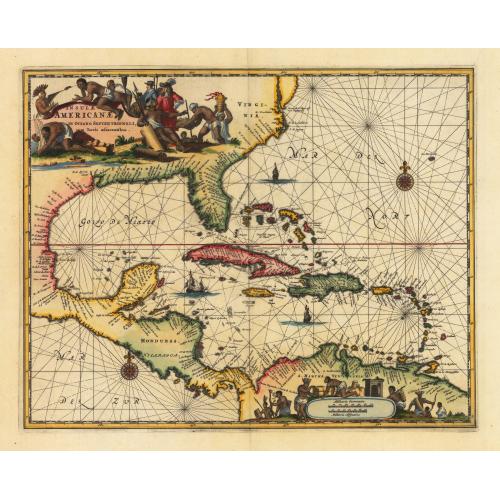 Old map image download for Insulae Americanae in Oceano Septentrionali cum Terris adiacentibus