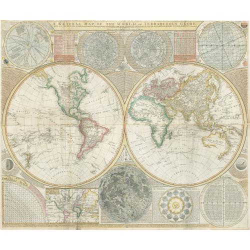 Old map image download for A General Map of the World or Terraqueous Globe, with all the New Discoveries and Marginal Delineations, Containing the Most Interesting Particulars in the Solar, Starry and Mundane Systems