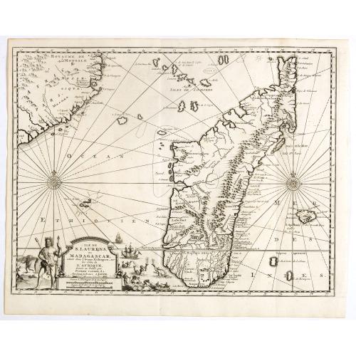 Old map image download for Ile de S. Laurens, ou Madagascar, située dans L'Ocean Ethiopien, sur les Côtes de L'Afrique.