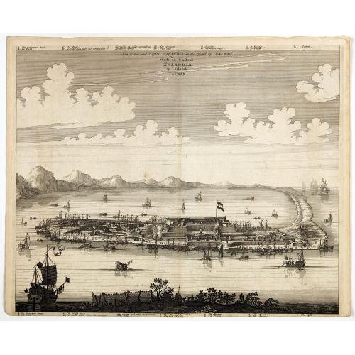 Old map image download for The citie and Castle Zelandia in the Island of Taywan. / Stadt en casteel Zelandia op 't Eilant Taywan.
