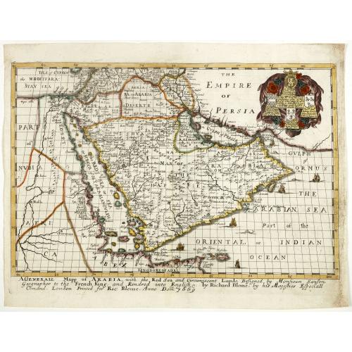 Old map image download for A generall mapp of Arabia, with the Red Sea and circumjacent lands . . .