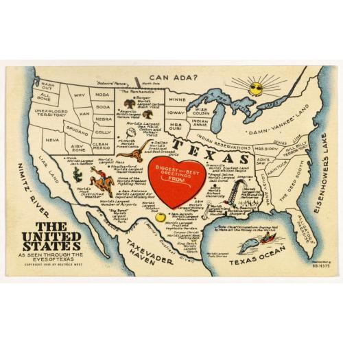 Old map image download for [Post card] The United states as seen through the eyes of Texas.