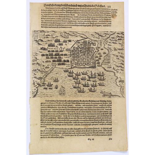 [Sir Francis Drake attacks the town of Santa Domingo.]