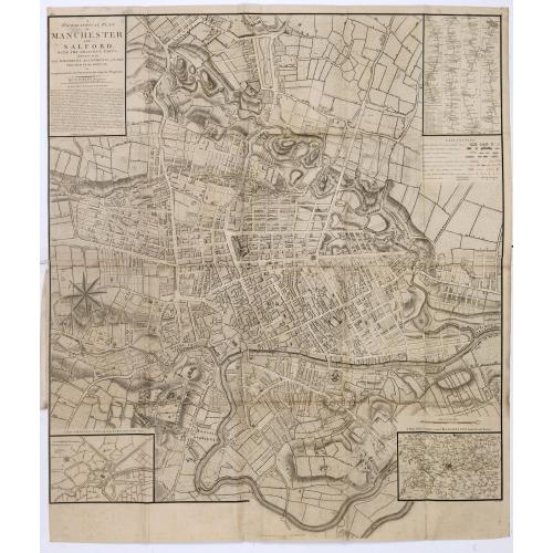 Old map image download for A Topographical plan of Manchester and Salford with the adjacent parts, shewing also the different allotments of land proposed to be built on as communicated to the Surveyor by the respective proprietors. . .