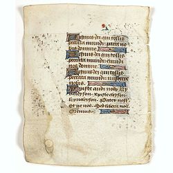 Leaf on vellum from a manuscript Book of Hours.