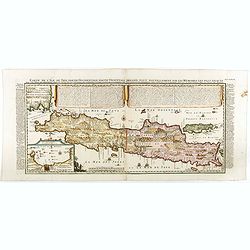 Carte de l'Ile de Java: partie Occidentale, partie Orientale, Dressée tout nouvellement sur les Mémoirs les plus exacts, Avec une Table des principales villes de cette Ile. . .