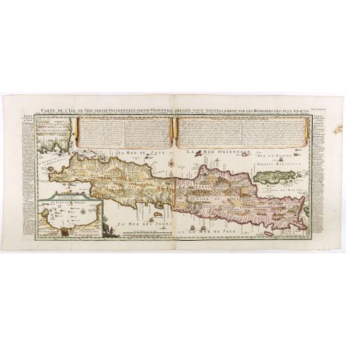 Old map image download for Carte de l'Ile de Java: partie Occidentale, partie Orientale, Dressée tout nouvellement sur les Mémoirs les plus exacts, Avec une Table des principales villes de cette Ile. . .