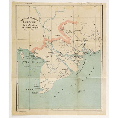 Old map image download for Indo-Chine Française Cochinchine. Carte Physique Côtes, Frontières, Montagnes.